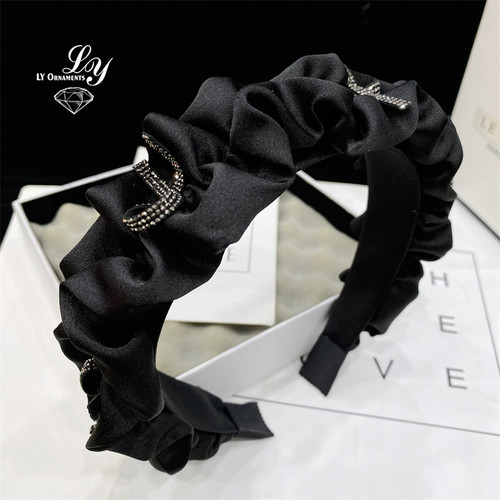 复古缎面褶皱水钻蝴蝶结发箍