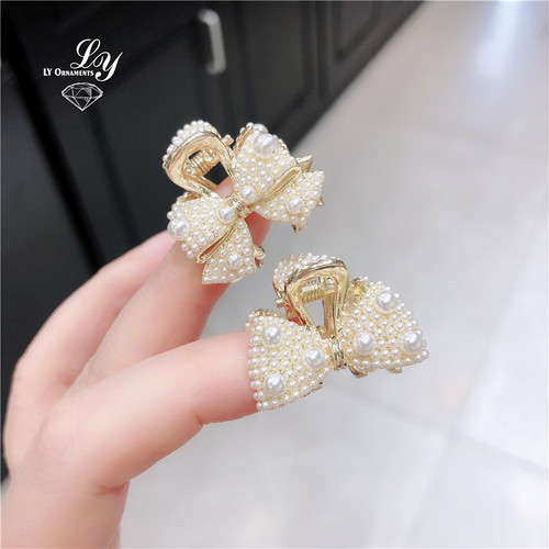 合金小号少女风边夹珍珠蝴蝶结