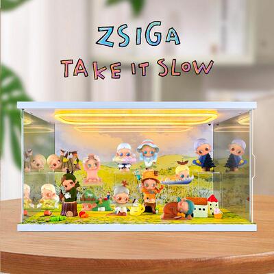 适用泡泡玛特Zsiga慢下来系列手办盲盒潮玩主题场景盒回灯收纳盒