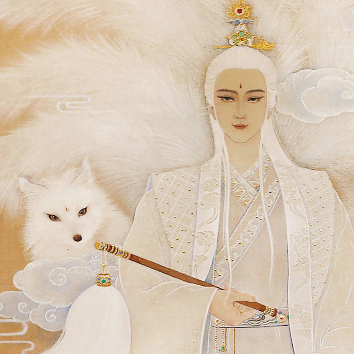 九尾狐男卷轴挂画胡九霄人物画像九霄帝君东北出马堂口胡家供奉画