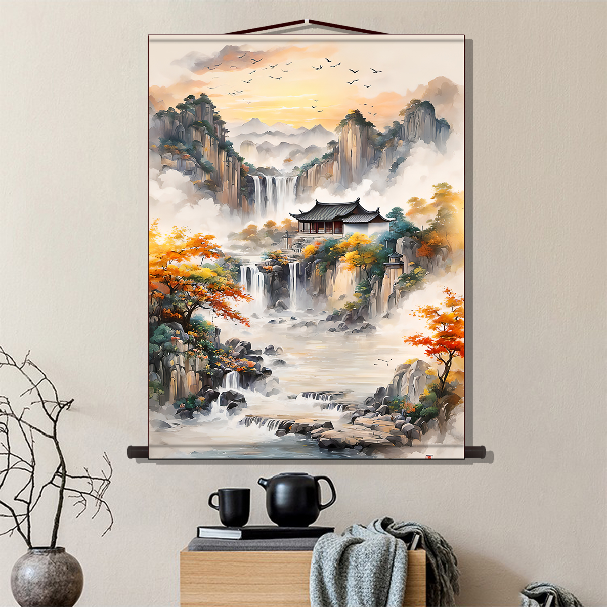 仙家堂口山水画堂单风景画挂画东北暗堂活物亭子沙发墙贴壁纸