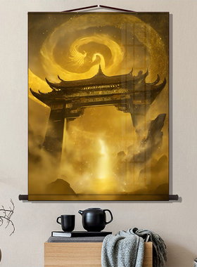 仙家挂画南天门仙境亭台楼阁佛道仙堂口风景画无动物风水画卷轴画