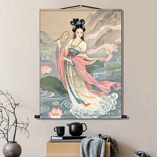 洛神图 洛水女神画像 中式神话仙女神像画 复古仕女美女卷轴挂画