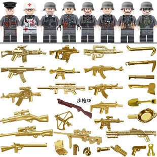 军事中国积木人仔武器装备配件迫击炮高射重机枪大炮拼装男孩玩具