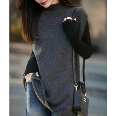 通勤风半高领无袖针织马甲女