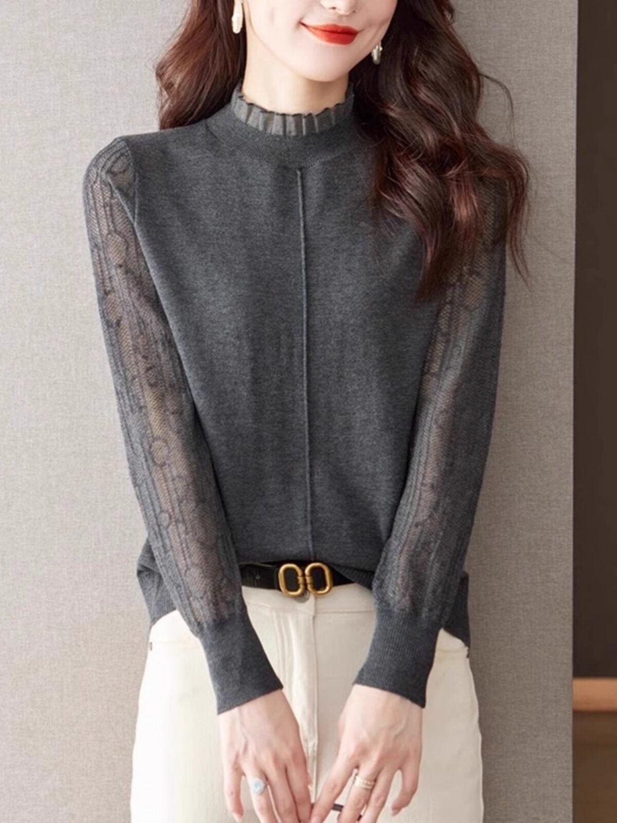 早秋薄款内搭蕾丝半高领上衣