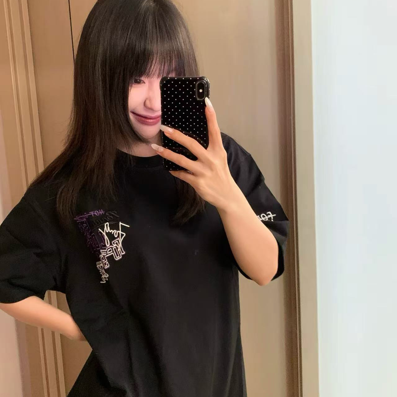 纯棉重磅字母刺绣短袖T恤女夏季新款个性设计感潮牌美式宽松上衣