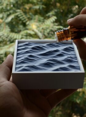 掌心的海【扩香石】木框+石膏海浪香薰摆件手工