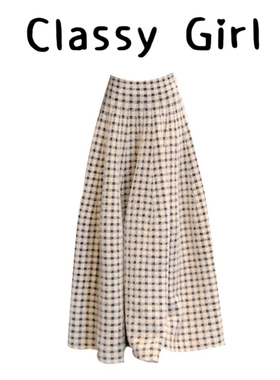 韩系超好看毛呢格子半身裙子女秋冬季2025年新款高腰显瘦a字长裙