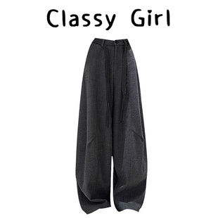 高腰宽松西装 2025新款 阔腿裤 直筒休闲弯刀裤 子 毛呢裤 拖地裤 女秋季