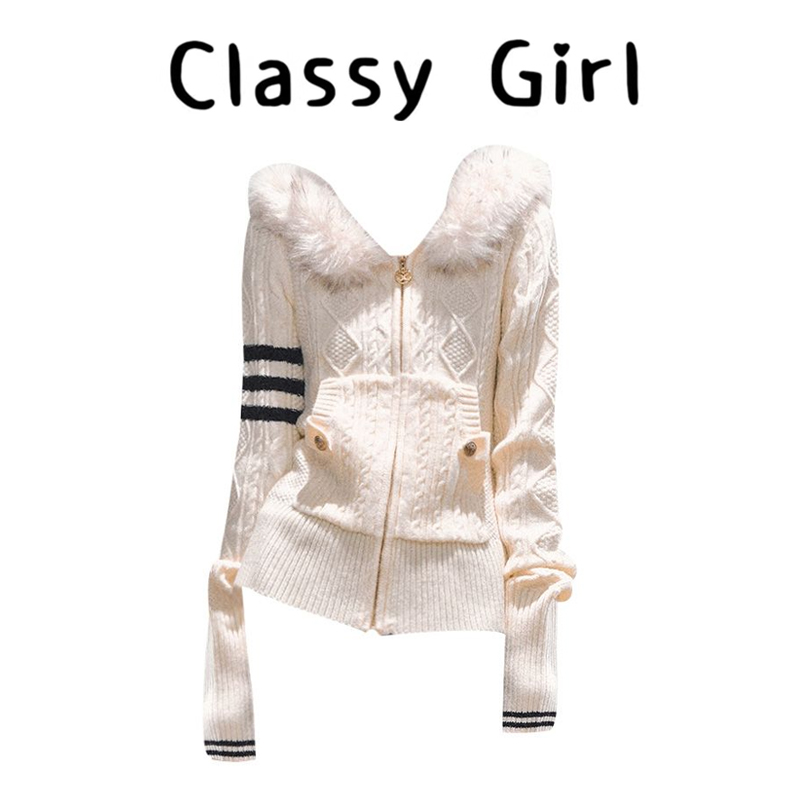 秋冬连帽毛衣开衫修身针织衫上衣