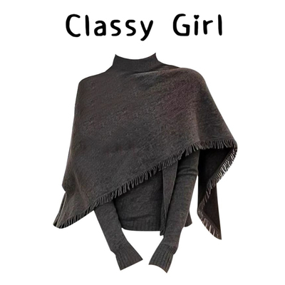 秋冬内搭叠穿小披肩上衣两件套