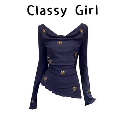 纯欲辣妹复古长袖T恤百搭上衣