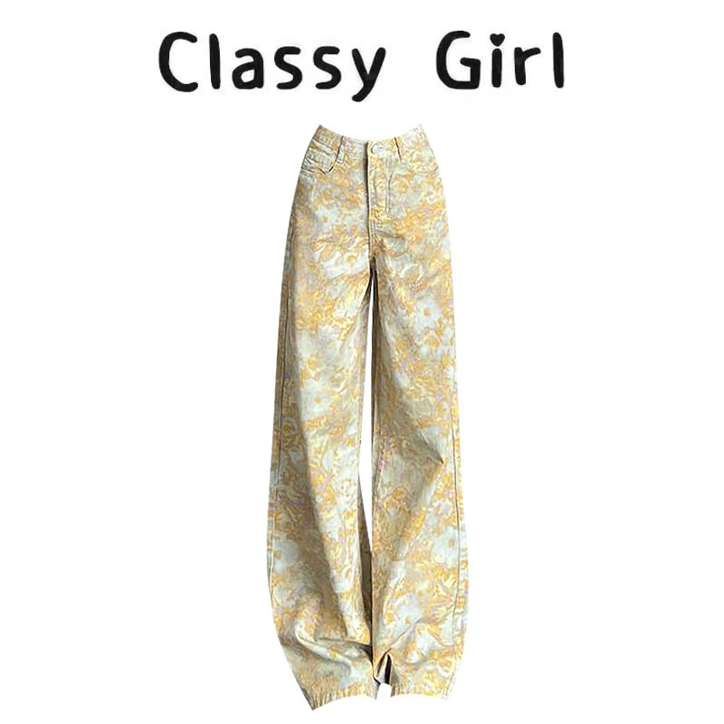 韩系氛围感早秋穿搭黄阔腿牛仔裤