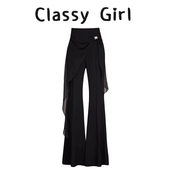 时髦辣妹黑色微喇叭长裤 ins 休闲裤 女春季 气质设计感高腰显瘦西装