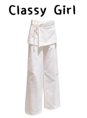 欧货2026新款时尚百搭显瘦阔腿裤宽松bf慵懒风白色屁帘休闲裤女夏