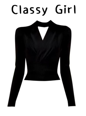 新年红色挂脖V领针织打底衫女秋冬季收腰洋气内搭高级感短款上衣