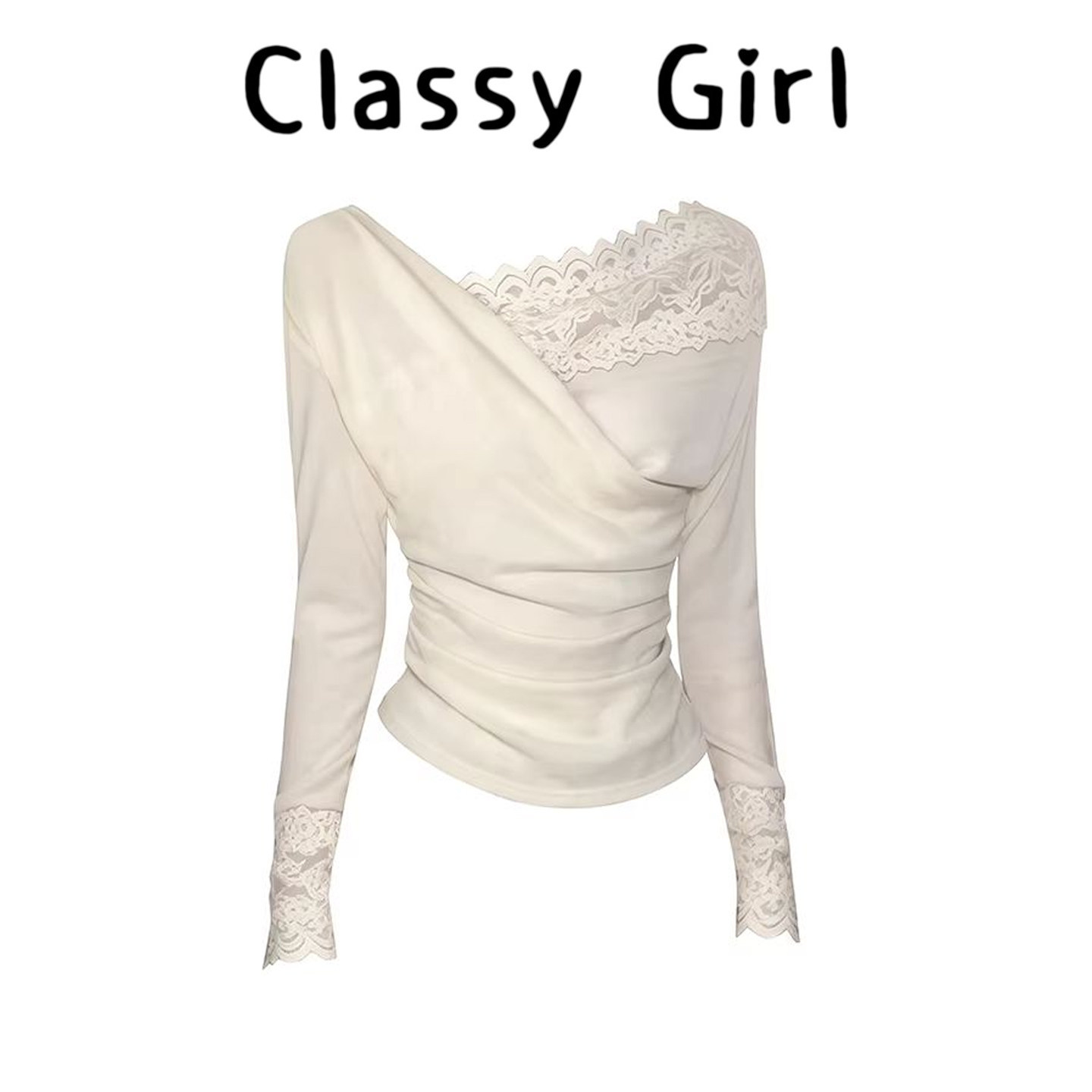 秋冬法式显瘦蕾丝拼接针织衫上衣