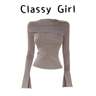 设计感绵气质显瘦性感网纱拼接烫钻上衣 许我耀眼 Classy girl