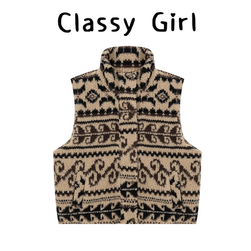 费尔岛羊羔毛马甲外套女2025秋冬季款外搭设计感宽松显瘦百搭马夹,女装/女士精品,常规大码外套,淘宝优惠券,粉丝福利购,淘宝优惠卷