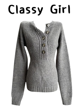 2025早秋超好看单穿上衣女秋季穿搭灰色v领毛衣高极感韩系针织衫