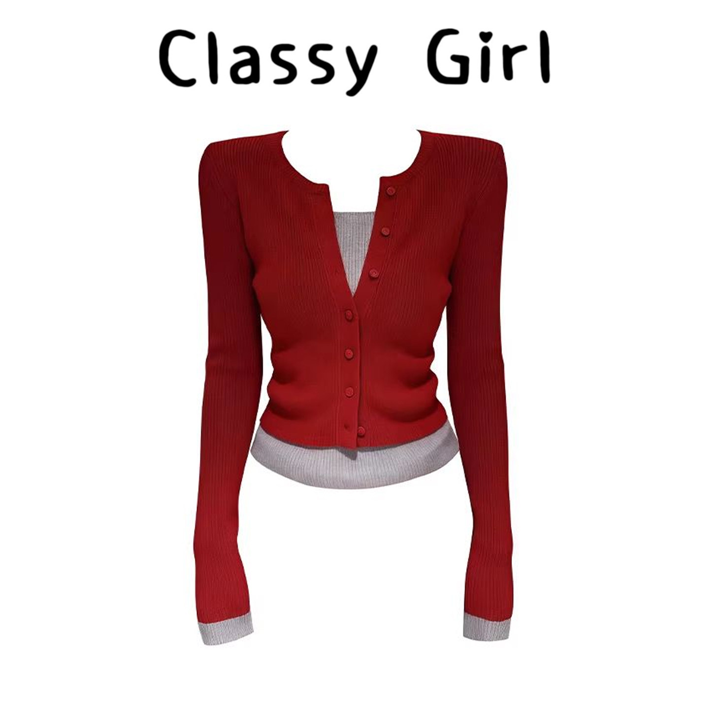 Classy girl 新年圣诞红色秋冬新款时尚设计感拼色针织假两件上衣,女装/女士精品,大码内搭,淘宝优惠券,粉丝福利购,淘宝优惠卷