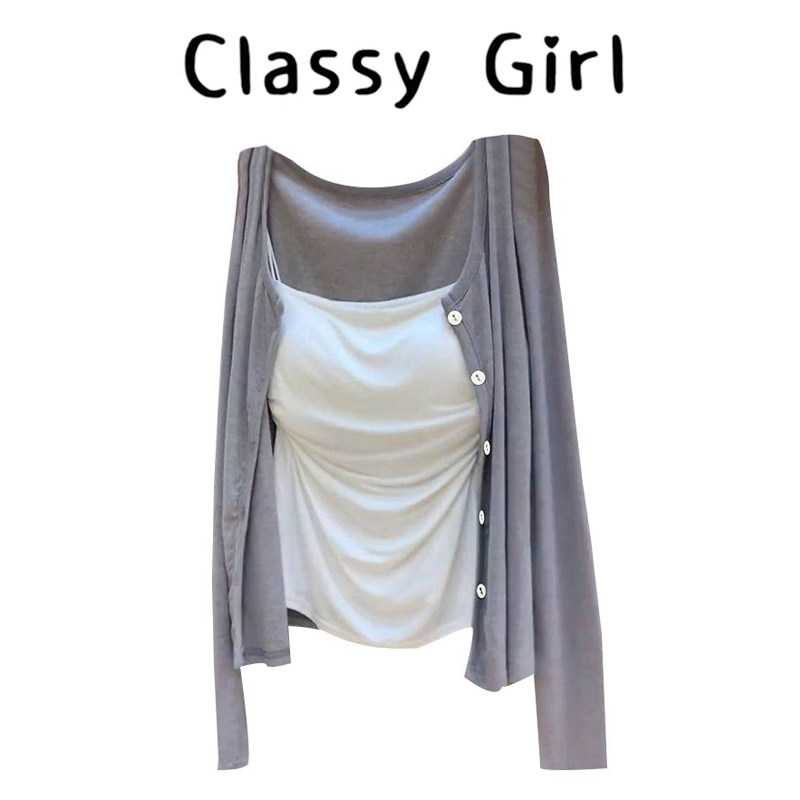 灰色针织开衫女薄款披肩上衣女2026春夏修身吊带辣妹短款罩衫套装,女装/女士精品,大码内搭,淘宝优惠券,粉丝福利购,淘宝优惠卷