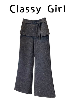 灰色亮片加绒屁帘阔腿裤女秋冬新款高腰显瘦加厚保暖休闲运动卫裤