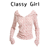 Classy 连帽t恤 莱赛尔针织褶皱收腰豹纹上衣长袖 girl 野生甜妹