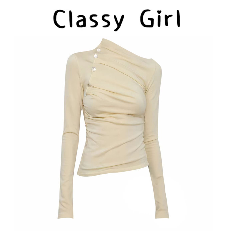 小众别致不对称斜立领长袖上衣女秋冬时尚显瘦设计感内搭打底T恤,女装/女士精品,大码内搭,淘宝优惠券,粉丝福利购,淘宝优惠卷