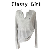 2026早春亚麻莱赛尔天丝混纺V领T恤POLO灰色防晒罩衫 气质长袖 上衣