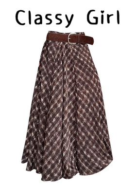 美拉德复古格子高腰半身裙女秋季宽松设计感显瘦百搭垂感中长裙