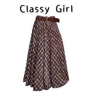 美拉德复古格子高腰半身裙女秋季 宽松设计感显瘦百搭垂感中长裙