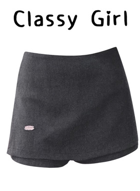 韩系时尚假两件毛呢半身裙女ins秋冬新款复古百搭侧拉链包臀裤裙