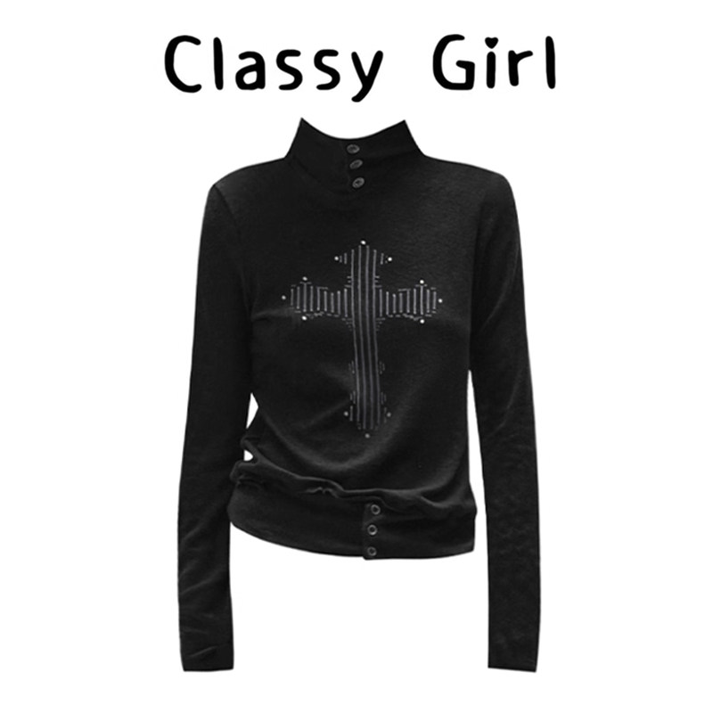 黑色高领毛边暗调印花烫钻上衣女秋冬修身显瘦长袖T恤内搭打底衫,女装/女士精品,大码内搭,淘宝优惠券,粉丝福利购,淘宝优惠卷
