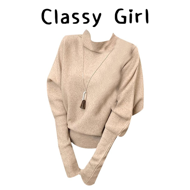 秋冬新款百搭蝙蝠袖针织衫上衣