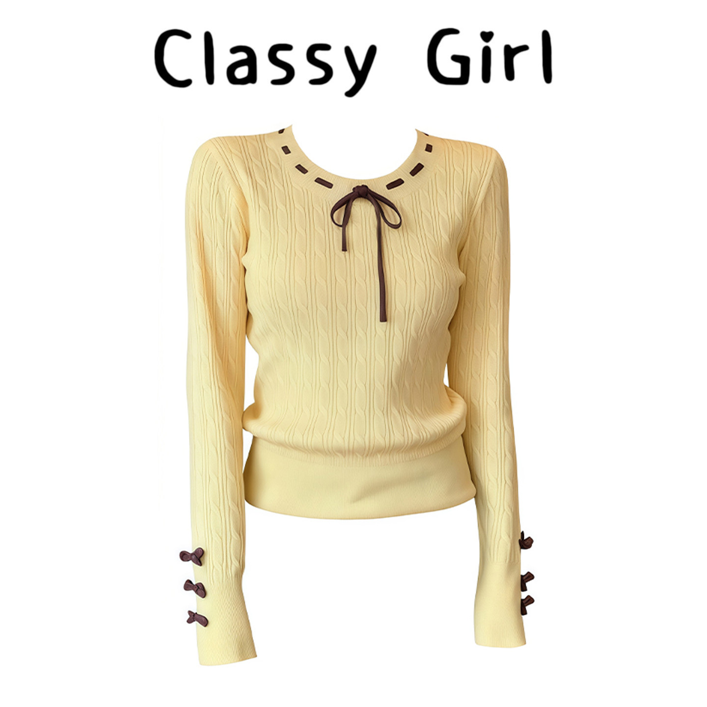 鹅黄软糯针织衫女2025冬季新款修身蝴蝶结设计感内搭毛衣小上衣,女装/女士精品,大码内搭,淘宝优惠券,粉丝福利购,淘宝优惠卷
