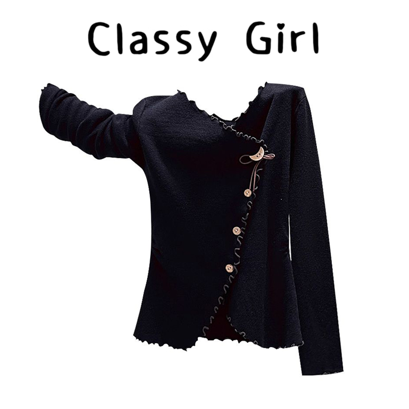 秋冬收腰设计感V领打底衫上衣