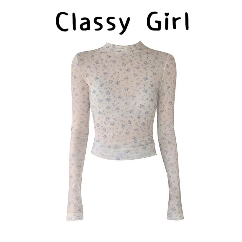 蓝色半高领碎花内搭打底衫女冬季叠穿修身设计感时尚长袖t恤上衣,女装/女士精品,大码内搭,淘宝优惠券,粉丝福利购,淘宝优惠卷