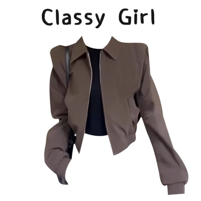 早秋棕色短款外套女2025年新款独特超好看显瘦小个子冬季夹克上衣