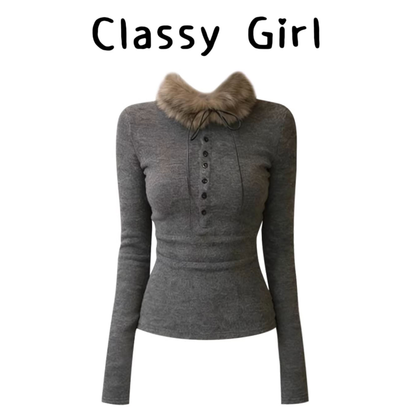 复古气质灰色毛毛领长袖t恤女秋冬季高级巨好看修身显瘦打底衫潮,女装/女士精品,大码内搭,淘宝优惠券,粉丝福利购,淘宝优惠卷