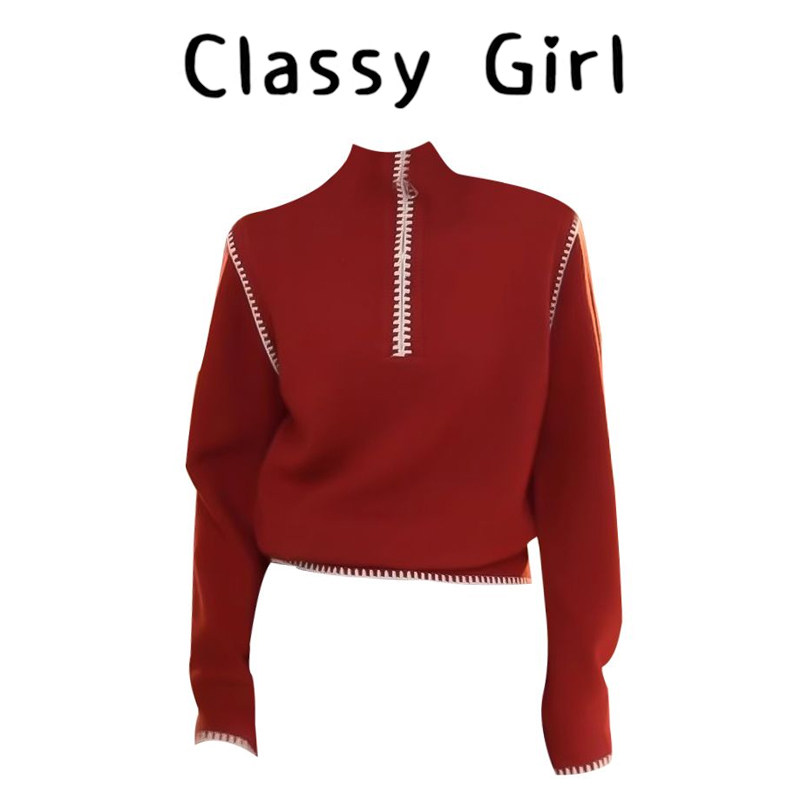 超好看半拉链立领打底毛衣针织衫女2025秋冬韩系高级独特漂亮上衣,女装/女士精品,大码内搭,淘宝优惠券,粉丝福利购,淘宝优惠卷