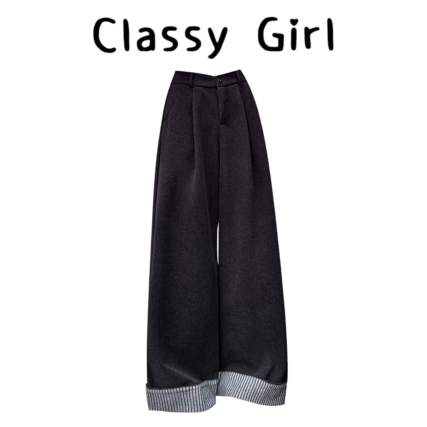 早秋韩系小众设计感加厚阔腿裤