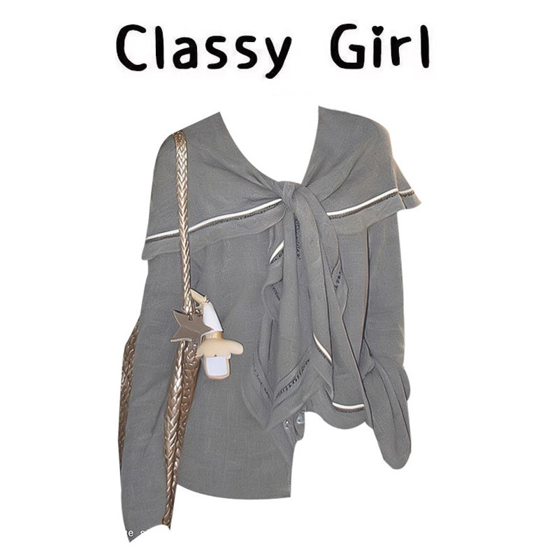 【烟雨江南】高级感亚麻衬衫女春季海军领衬衣外套学院风韩系上衣