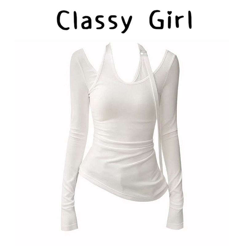 黑色挂脖长袖T恤女秋冬辣妹修身内搭针织设计感打底衫假两件上衣,女装/女士精品,大码内搭,淘宝优惠券,粉丝福利购,淘宝优惠卷