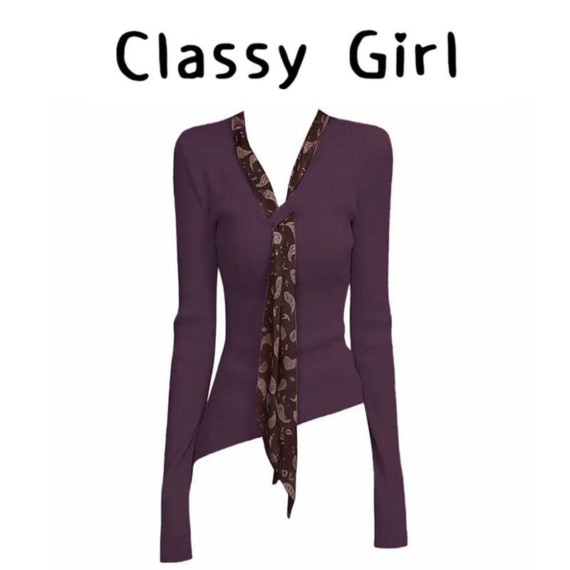 秋冬韩系设计感v领针织毛衣上衣