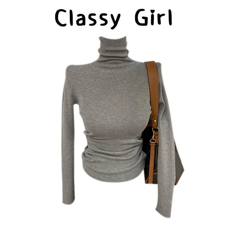 简约基础高领修身显瘦套头针织衫