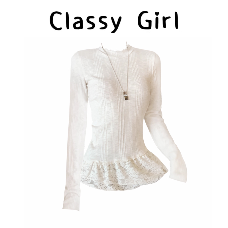 秋冬时尚减龄蕾丝花边t恤上衣