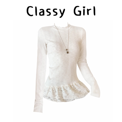 秋冬时尚减龄蕾丝花边t恤上衣