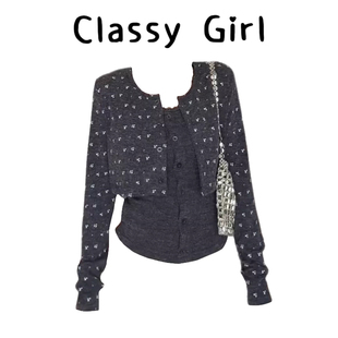 碎花短款针织衫吊带两件套装女秋新款韩系氛围感显瘦长袖chic上衣